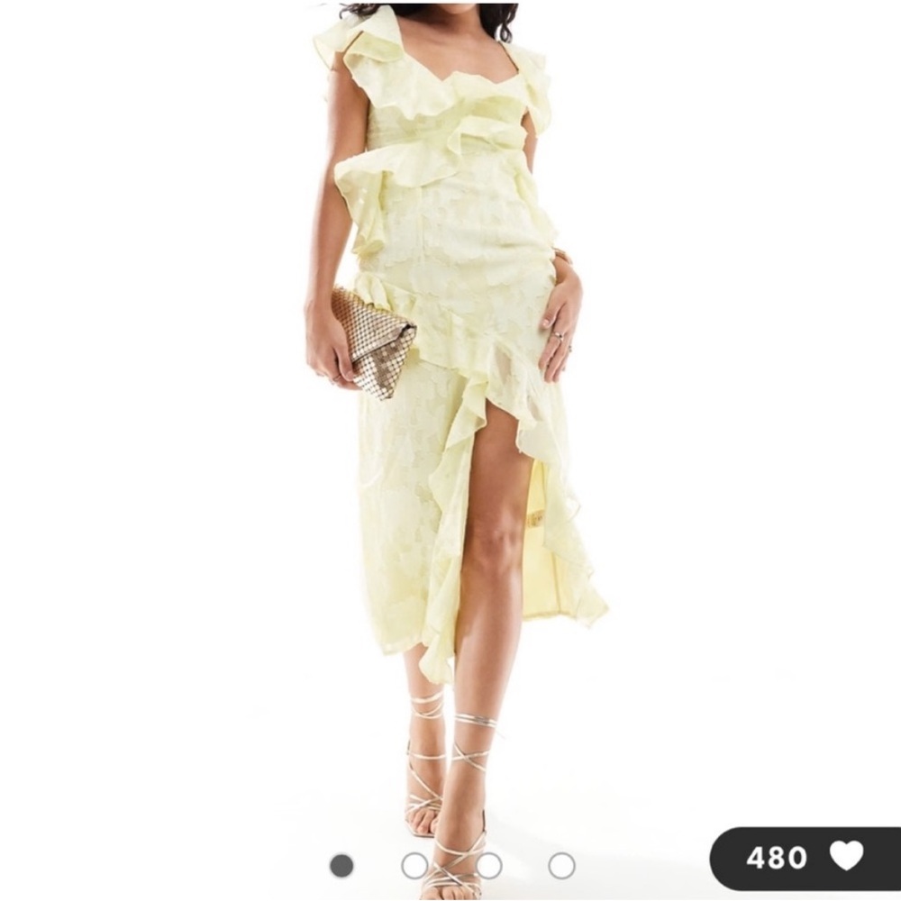 Butter Yellow Ruffle Midi Dress with Slit